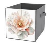 Jubonexis Cubo de almacenamiento de flores blancas de San Valentín con matices rosados, cubos de almacenamiento, plegables, cestas de almacenamiento de tela decorativas, organizadores para el hogar