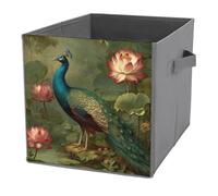 Jubonexis Cubo de almacenamiento de pavo real cerca de un estanque de loto, cubos de almacenamiento, plegables, cestas de almacenamiento decorativas de tela, organizadores para el hogar con asas para