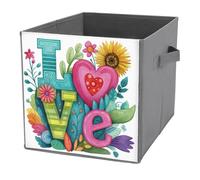 Jubonexis Cubos de almacenamiento con diseño de flores de acuarela y palabras de amor, cubos de almacenamiento, plegables, decorativas, de tela, organizadores para el hogar con asas para estantes