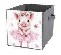 Jubonexis Cubos de almacenamiento de acuarela bohemios con diseño de cerdo y flores rosas, cubos de almacenamiento, plegables, cestas de almacenamiento de tela decorativas, organizadores del hogar con