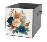 Jubonexis Cubos de almacenamiento de acuarela color crema, naranja, verde azulado, azul, flores, cubos de almacenamiento, plegables, cestas de almacenamiento de tela decorativas, organizadores del