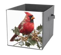 Jubonexis Cubos de almacenamiento de acuarela de Navidad con pájaros rojos, cubos de almacenamiento, plegables, cestas de almacenamiento de tela decorativas, organizadores para el hogar con asas para