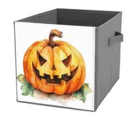 Jubonexis Cubos de almacenamiento de calabaza de Halloween en acuarela, cubos de almacenamiento, plegables, cestas de almacenamiento de tela decorativas, organizadores para el hogar con asas para