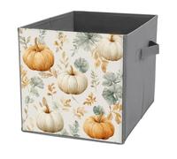 Jubonexis Cubos de almacenamiento de calabazas blancas y naranjas en acuarela, cubos de almacenamiento, plegables, cestas de almacenamiento de tela decorativas, organizadores para el hogar con asas