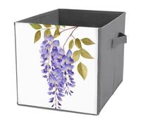 Jubonexis Cubos de almacenamiento de flores de glicinia de acuarela individuales, cubos de almacenamiento, plegables, cestas de almacenamiento de tela decorativas, organizadores para el hogar con asas