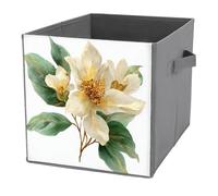 Jubonexis Cubos de almacenamiento de flores de Navidad en acuarela verde y dorado, cubos de almacenamiento, plegables, cestas de almacenamiento de tela decorativas, organizadores para el hogar con