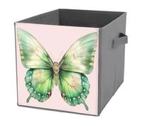 Jubonexis Cubos de almacenamiento estéticos de mariposa verde acuarela, cubos de almacenamiento, plegables, cestas de almacenamiento de tela decorativas, organizadores del hogar con asas para estantes