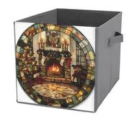 Jubonexis Cubos de almacenamiento para sala de estar en Nochebuena, cubos de almacenamiento, plegables, decorativas, de tela, organizadores para el hogar con asas para estantes, armario, 27 x 27 cm