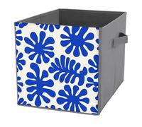 Jubonexis Cubos de almacenamiento plegables con formas simples de flores azules de mediados de siglo, cestas de almacenamiento de tela decorativas, organizadores para el hogar con asas para estantes