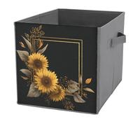 Jubonexis Cubos de almacenamiento plegables con marco dorado y girasol, de acuarela, de tela, con asas, para estantes, armario, 27 x 27 cm