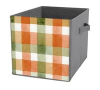 Jubonexis Cubos de almacenamiento plegables con textura a cuadros de acuarela, color naranja, verde salvia, cestas de almacenamiento de tela decorativas, organizadores para el hogar con asas para