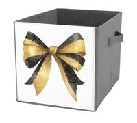 Jubonexis Cubos de almacenamiento plegables de tela con diseño de lazo dorado y negro, con lazo de acuarela, organizadores para el hogar con asas para estantes, armario, 27 x 27 cm