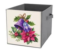 Jubonexis Cubos de almacenamiento plegables de tela decorativa con diseño de campanas de Navidad, hojas de acebo, bayas, acuarela, color morado, organizadores para el hogar con asas para estantes