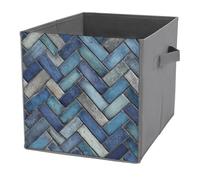 Jubonexis Cubos de almacenamiento plegables de tela decorativa con diseño de espiga de mosiaco azul, organizadores para el hogar con asas para estantes, armario, 27 x 27 cm