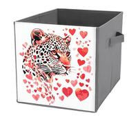 Jubonexis Cubos de almacenamiento plegables de tela decorativa con diseño de leopardo rojo y rosa con patrones de corazón, organizadores para el hogar con asas para estantes, armario, 27 x 27 cm