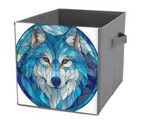 Jubonexis Cubos de almacenamiento plegables de tela decorativa con diseño de lobo azul con escena de invierno de vidrieras, organizadores para el hogar con asas para estantes, armario, 27 x 27 cm