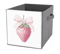 Jubonexis Cubos de almacenamiento plegables de tela decorativa de acuarela con lazo rosa, organizadores para el hogar con asas para estantes, armario, 27 x 27 cm