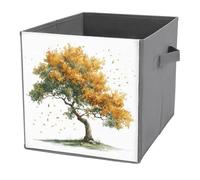 Jubonexis Cubos de almacenamiento plegables y decorativos de tela con diseño de árbol de acuarela con hojas, organizadores para el hogar con asas para estantes, armario, 27 x 27 cm