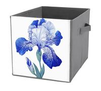 Jubonexis Cubos de almacenamiento plegables y decorativos de tela con diseño de flor de iris en acuarela, organizadores para el hogar con asas para estantes, armario, 27 x 27 cm