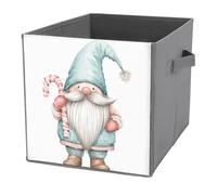 Jubonexis Cubos de almacenamiento plegables y decorativos de tela con diseño de gnomo de Navidad en acuarela, con asas para estantes, armario, 27 x 27 cm