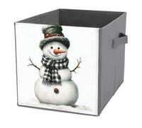 Jubonexis Cubos de almacenamiento plegables y decorativos de tela con diseño de muñeco de nieve, sombrero verde, acuarela, organizadores para el hogar con asas para estantes, armario, 27 x 27 cm