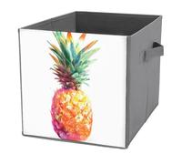 Jubonexis Cubos de almacenamiento plegables y decorativos de tela con diseño de piña, acuarela, colores vibrantes, organizadores para el hogar con asas para estantes, armario, 27 x 27 cm