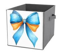 Jubonexis Cubos de almacenamiento plegables y decorativos de tela con lazo de acuarela azul y naranja calabaza, organizadores para el hogar con asas para estantes, armario, 27 x 27 cm