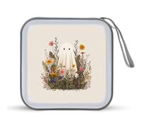 Jubonexis Cute Ghost in Wildflowers Vintage CD Case DVD Storage Case Portable for Car Home Travel