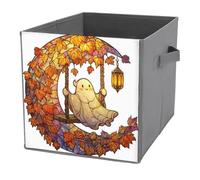 Jubonexis Cute Ghost on A Swing Crescent Moon Cube - Cubos de almacenamiento plegables de tela decorativa, cestas de almacenamiento con asas para estantes, armario, 27 x 27 cm