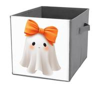 Jubonexis Cute Ghost Wearing A Orange Coquette Bow Cube - Cubos de almacenamiento, cubos de almacenamiento plegables y decorativos de tela, organizadores para el hogar con asas para estantes, armario