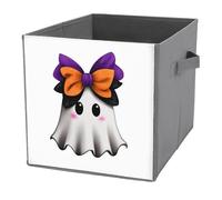 Jubonexis Cute Ghost wearing Orange Purple Coquette Bow Cube Storage Cubos de almacenamiento plegables decorativos de tela cestas de almacenamiento organizadores para el hogar con asas para estantes