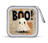 Jubonexis Cute Ghost Word Boo Halloween Vintage Periódico CD Estuche de almacenamiento de DVD portátil para coche, hogar, viajes