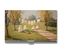 Jubonexis Cute Ghosts Play in The Yard - Tarjetero delgado de metal para tarjetas de visita para mujeres y hombres