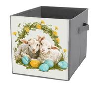 Jubonexis Cute Lambs Lying Together - Cubo de almacenamiento de huevos de Pascua, cubos de almacenamiento, plegables, cestas de almacenamiento decorativas de tela, organizadores para el hogar con asas