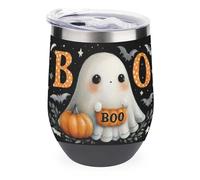 Jubonexis Cute Little Ghost - Vaso de vino de calabaza de acero inoxidable aislado de doble pared con tapa, 355 ml
