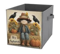 Jubonexis Cute Scarecrow My Autumn Sunflowers Crows Cube - Cubos de almacenamiento, cubos de almacenamiento plegables y decorativos de tela, organizadores para el hogar con asas para estantes, armario