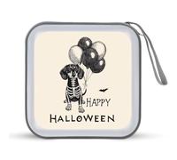 Jubonexis Dachshund in Skeleton Costume Happy Halloween CD Case DVD Storage Case Portable for Car Home Travel
