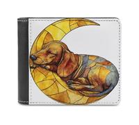 Jubonexis Dachshund Resting on A Yellow Crescent Moon - Cartera plegable de piel sintética suave, monedero, funda para tarjetas de crédito, tarjetero duradero, billetera delgada para hombres y mujeres