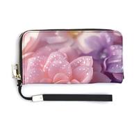 Jubonexis Delicadas flores pastel con gotas de rocío de piel sintética, cartera larga y plegable, monedero, funda para tarjetas de crédito, almacenamiento de dinero duradero para mujeres y hombres