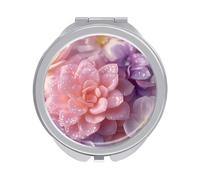 Jubonexis Delicados espejos de bolsillo para mujer, diseño de flores pastel con gotas de rocío, pequeño espejo portátil para maquillaje de viaje