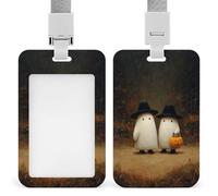 Jubonexis Dos bonitos fantasmas blancos en el bosque - Soporte retráctil para tarjetas de identificación, protector de tarjetas, placa de nombre, etiqueta de nombre para trabajo, oficina, médico