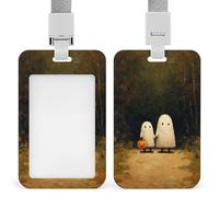 Jubonexis Dos bonitos fantasmas caminando por el bosque caminando por el camino del bosque, soporte para tarjetas retráctil, protector de tarjetas, placa de nombre, etiqueta de nombre para trabajo