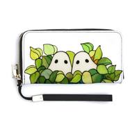 Jubonexis Dos bonitos fantasmas en maceta verde de piel sintética, cartera plegable larga, monedero, funda para tarjetas de crédito, almacenamiento de dinero duradero para mujeres y hombres