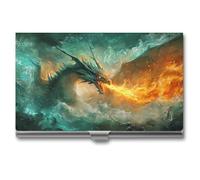 Jubonexis Dragon Breathing Fire Fantasy Art - Tarjetero delgado de metal para tarjetas de visita para mujeres y hombres