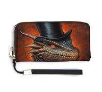 Jubonexis Dragon Wearing Top Hat Fantasy Art PU Leather Clutch Long Bifold Wallet - Monedero para tarjetas de crédito, almacenamiento de dinero duradero para mujeres y hombres