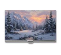 Jubonexis Elk in The Snow-Covered Pine Forest Mountains - Tarjetero de metal delgado para tarjetas de visita para mujeres y hombres