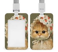 Jubonexis Encantador gato en un campo vintage, soporte para tarjetas de identificación, con clip retráctil, protector de tarjetas, placa de nombre, etiqueta de nombre para trabajo, oficina, médico