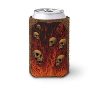 Jubonexis Enfriador de latas de cerveza, diseño vintage de llamas y calaveras, enfriador de cerveza, soporte de bebidas suave aislado para fiestas, playa, eventos, hogar