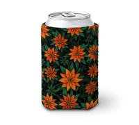 Jubonexis Enfriador de latas de cerveza, flores naranjas vibrantes con detalles verdes, puede cubrir el enfriador de cerveza, soporte de bebidas aislado suave para fiestas, playa, eventos, hogar