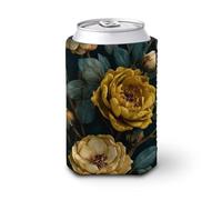 Jubonexis Enfriador de latas de cerveza, rosas doradas y verde azulado con hojas, enfriador de cerveza, soporte de bebidas aislado suave para fiestas, playa, eventos, hogar